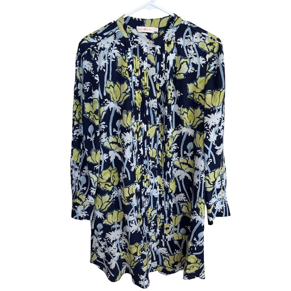 TORY BURCH Cora Silk Dress Navy Poppies Bloom Sz 6